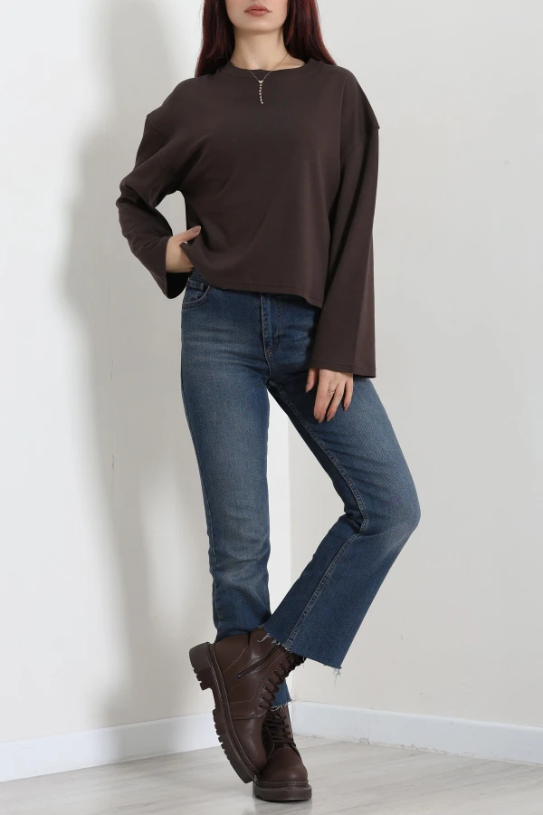 Kadın Acıkahve Kimono Kol Penye Sweat Tunik 4
