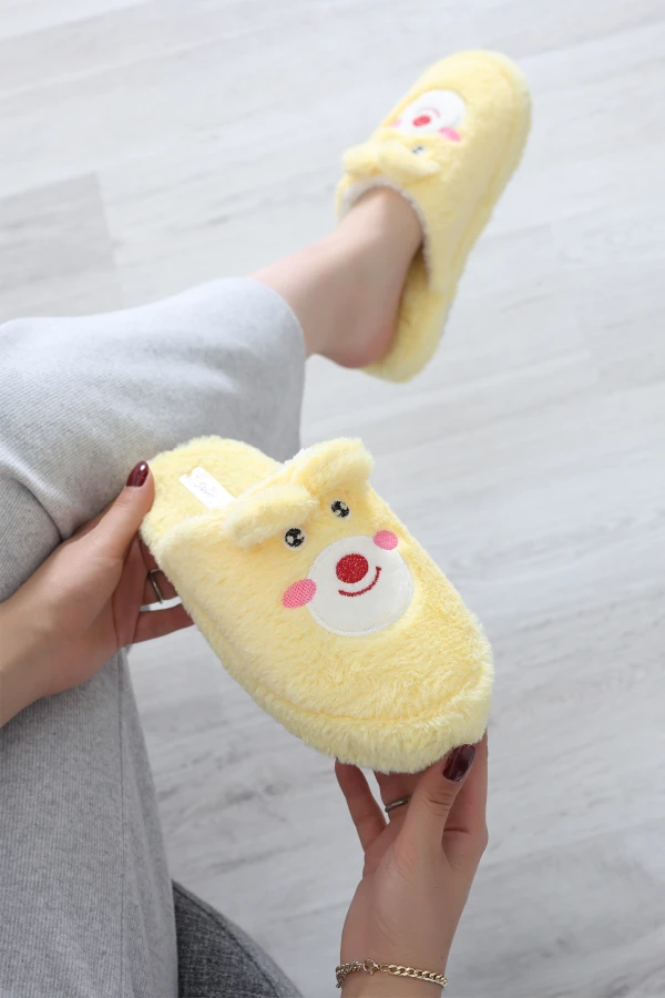 Peluş Desenli Kadın Ev Terliği Sarı 2