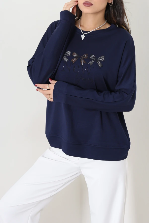 Taş Detay Modal Sweat Lacivert 5