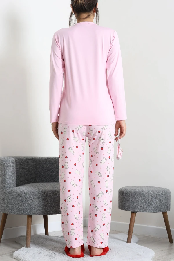 Kadın Pembe Pijama Takımı Rahat Kalıp Pamuklu İkili Takım 7