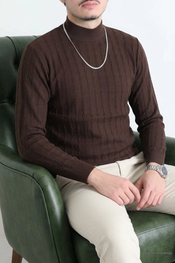 Yarım Balıkçı Yaka Erkek Triko Sweat Kahve