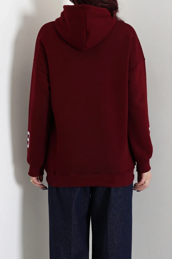 Kadın Bordo Kapüşonlu Baskılı Sweat Tunik 8