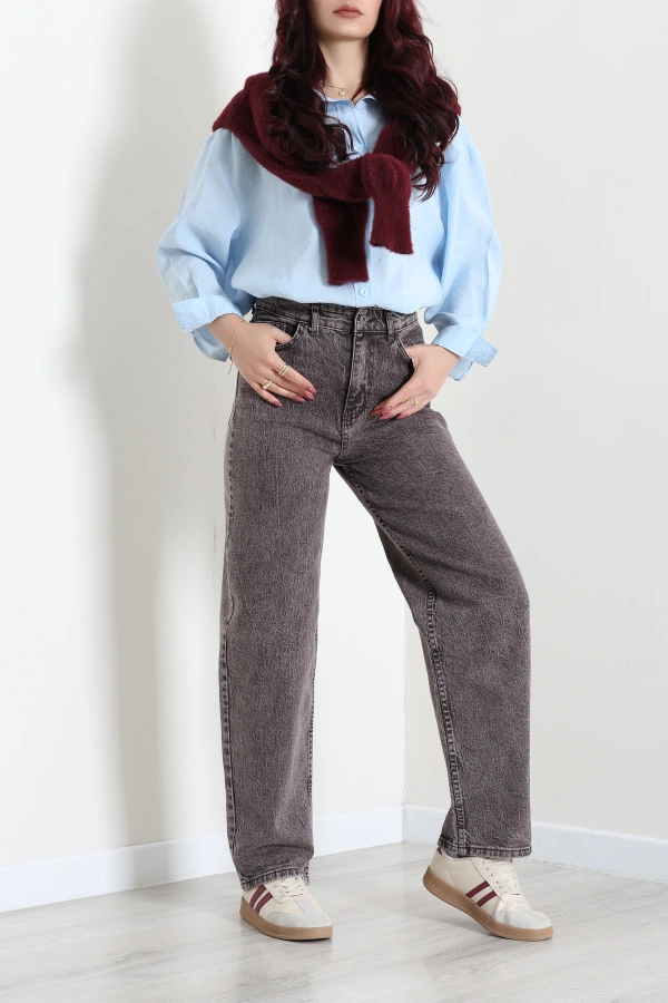 Kadın Açıkkahve Baggy Fit Yüksek Bel Kot Pantolon