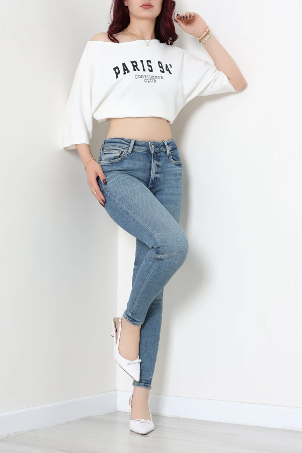 Kadın Mavi Dar Paça Yüksek Bel Kot Pantolon Slim Fit 3