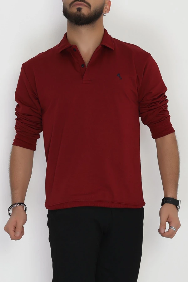 Erkek Bordo 2 İplik Likralı Polo Yaka Sweat 7