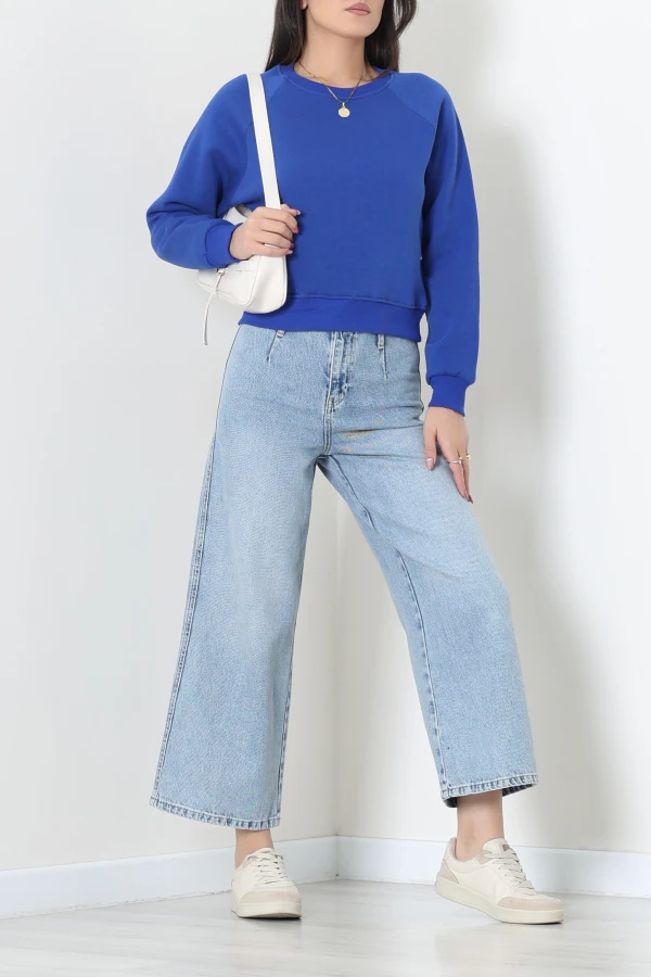 Bisiklet Yaka 3 İplik Sweat Saks 6