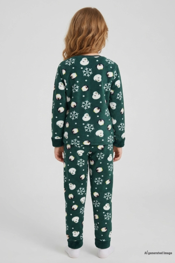 Çocuk Koyu Yeşil Welsoft Pijama Takımı Rahat Kalıp 3