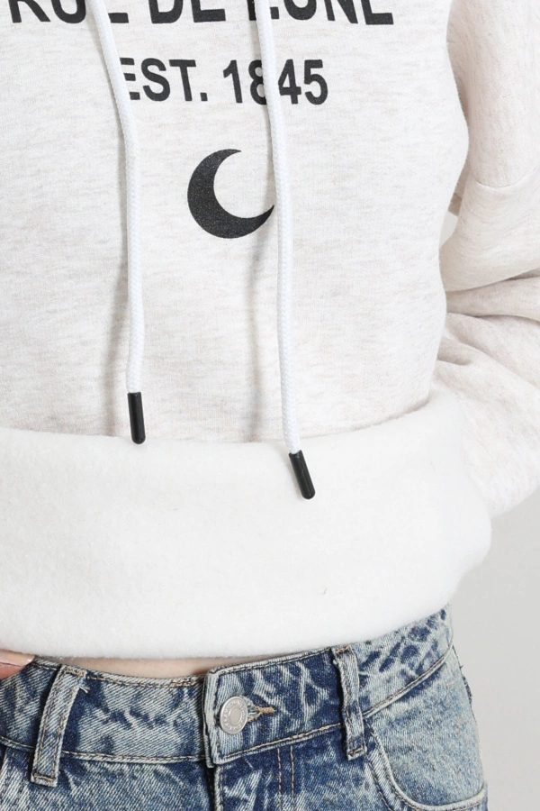 Kapşonlu Baskılı Sweat Bej 7