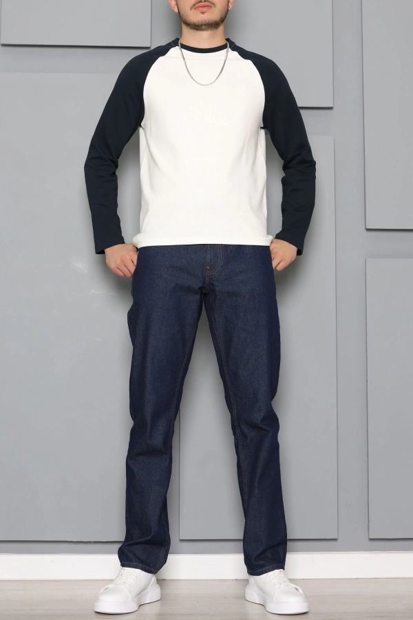 İnterlok Bisiklet Yaka Reglan Kol Erkek Sweatshirt Beyazlaci 2