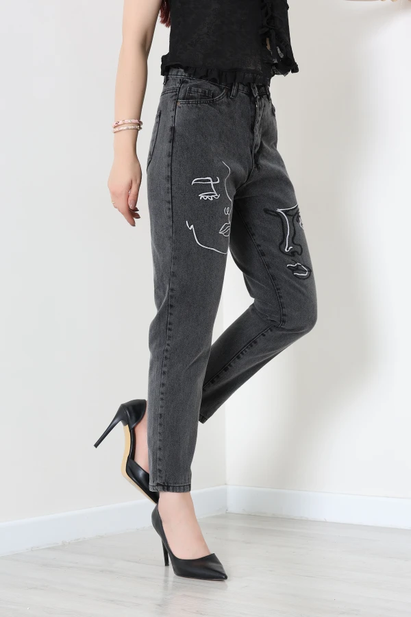 Nakışlı Mom Jean Füme 6