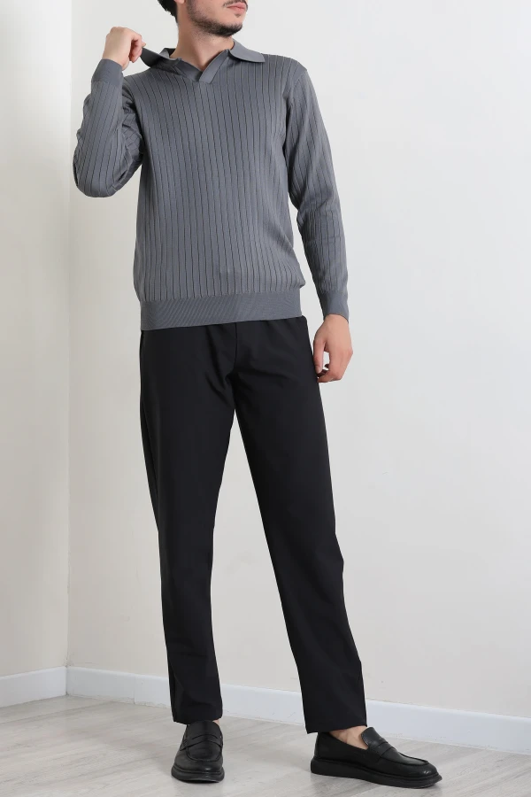 Polo Yaka Erkek Triko Sweat Antrasit 4