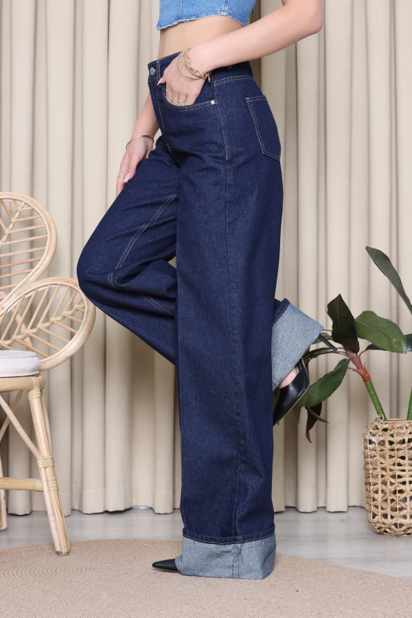Paça Katlamalı Kot Pantolon Lacivert 2