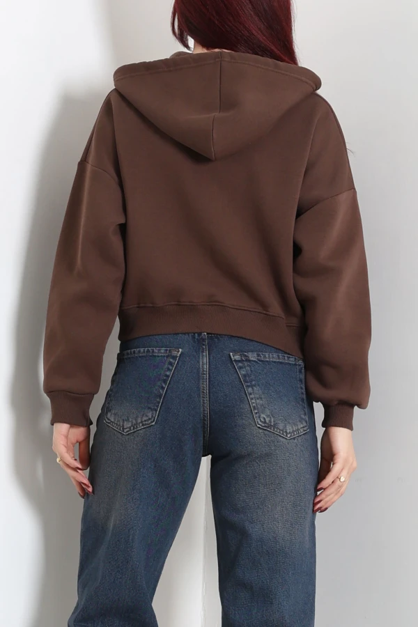 Kadın Kahve Oversize 3 İplik Kompakt Fleto Cepli Sweat Tunik 8