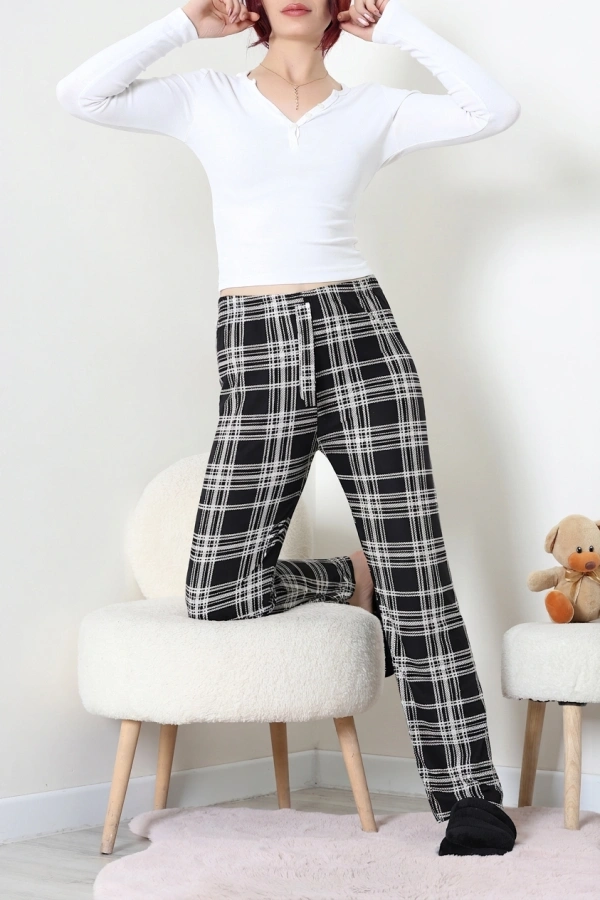 Desenli Süet Pijama Altı Siyahbeyaz 6