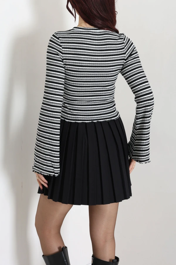 Kadın Siyah Çizgili Crop Bluz 7