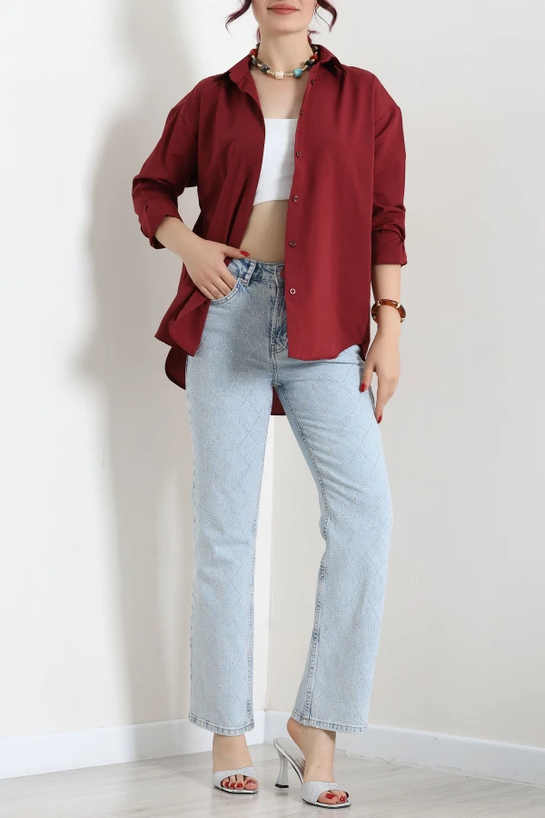 Terikoton Oversize Gömlek Bordo 6