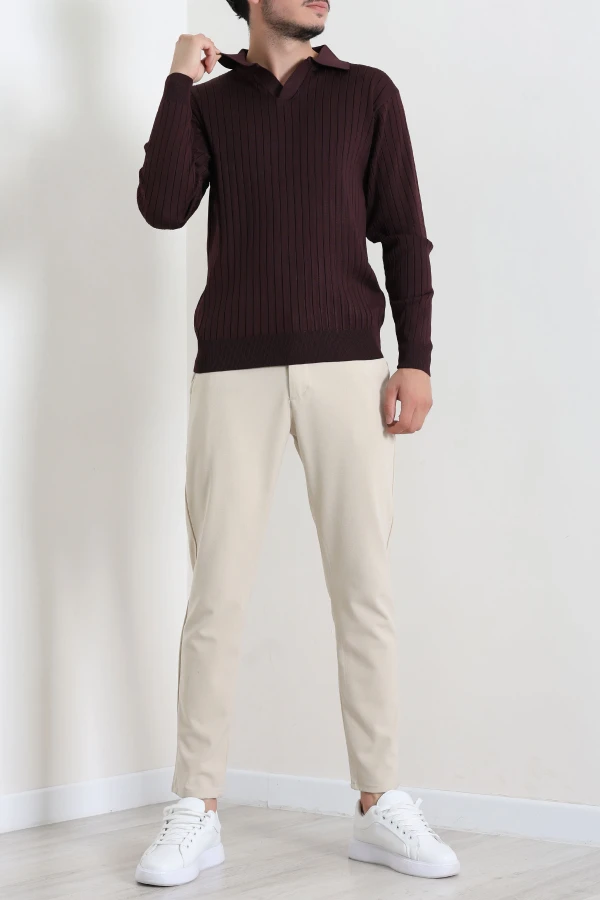 Polo Yaka Erkek Triko Sweat Mürdüm 4