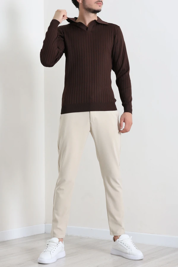 Polo Yaka Erkek Triko Sweat Kahve 4