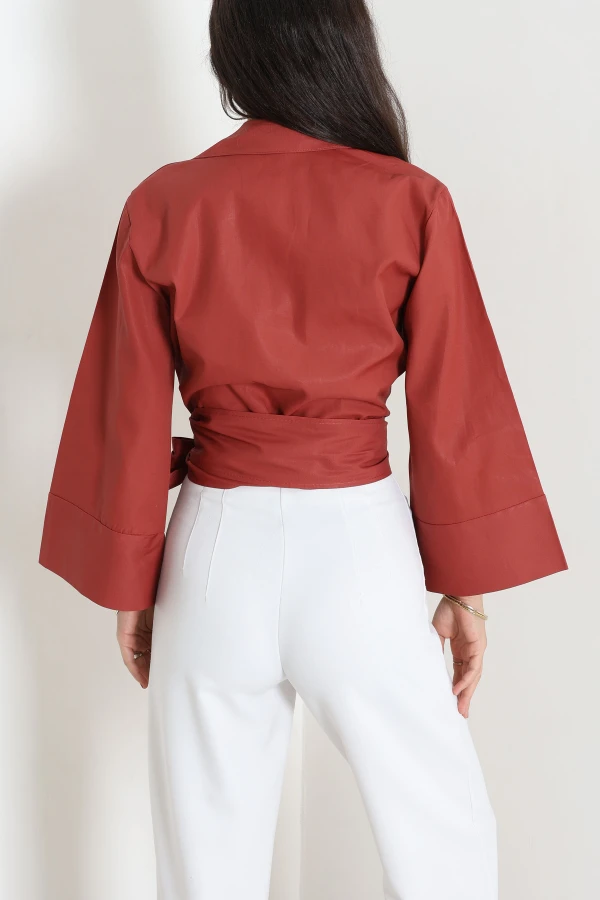 Belden Bağlamlı Poplin Gömlek Kiremit 7