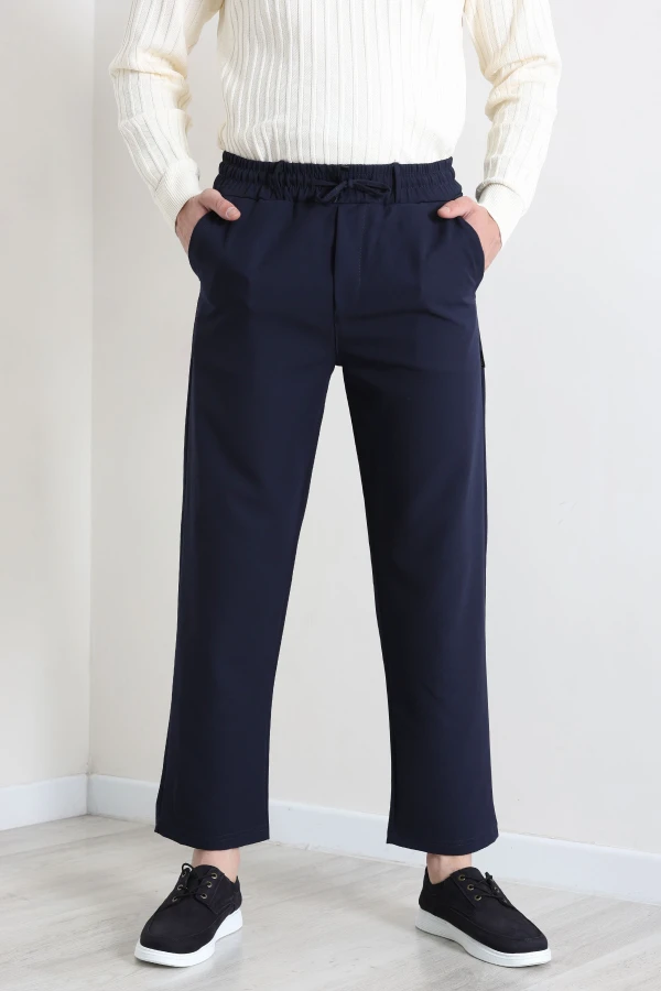 Erkek Lacivert Baggy Fit Bel Lastikli Rahat Kesim Pantolon 5
