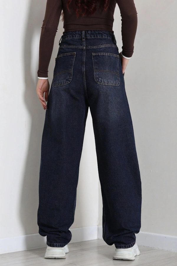 Kadın Lacivert Yüksek Bel Baggy Fit Bol Kesim Kot Pantolon 7