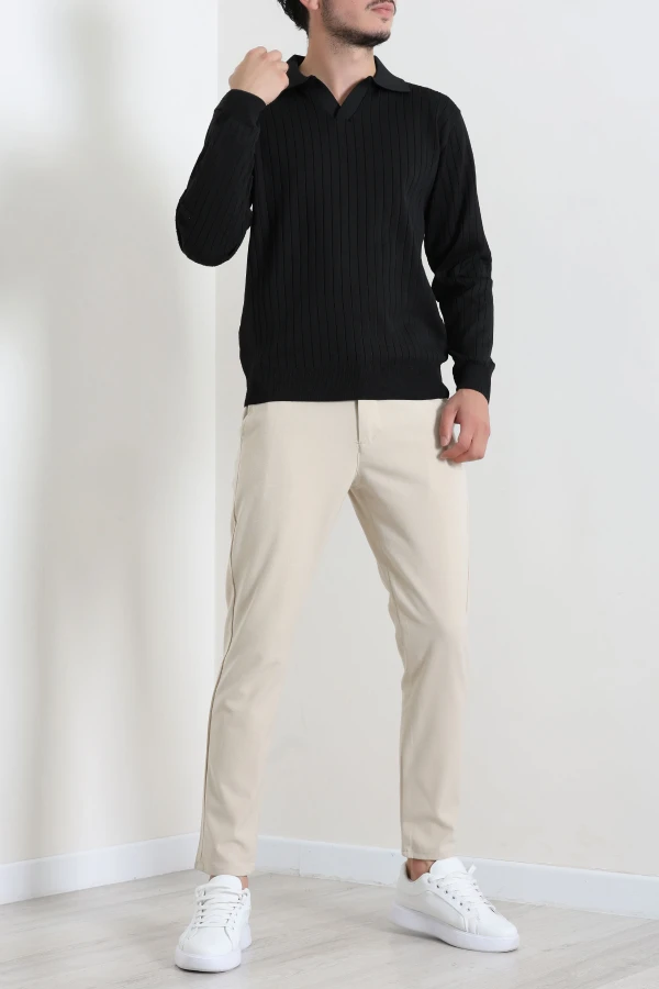 Erkek Siyah Polo Yaka Triko Sweat Uzun Kollu Basic 2
