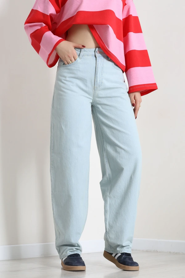 Kadın Buz Mavi Baggy Fit Yüksek Bel Kot Pantolon 2