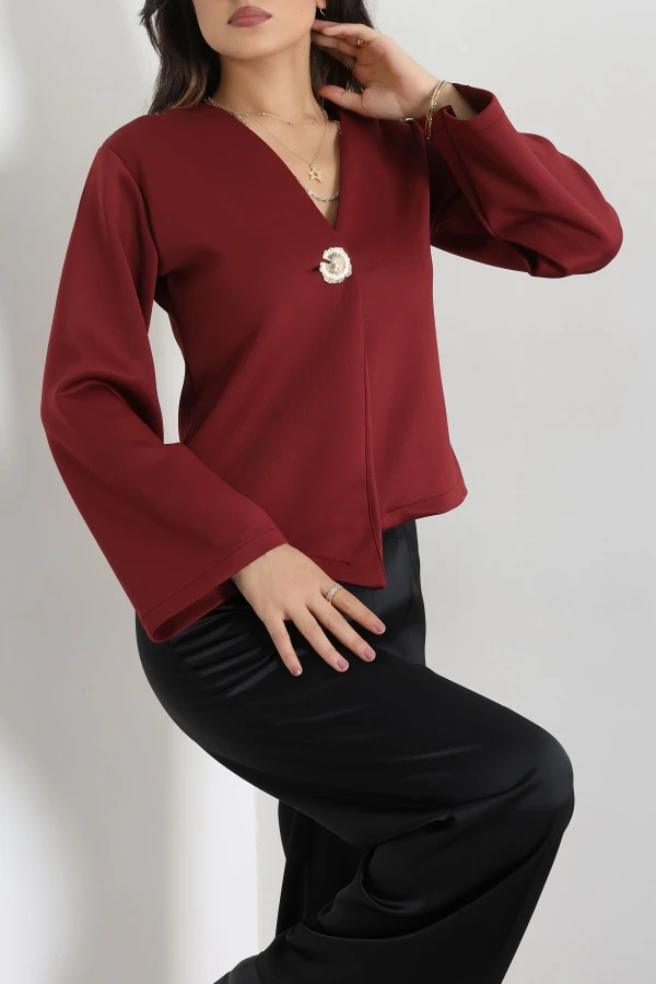 Kimono Kol Scuba Ceket Bordo