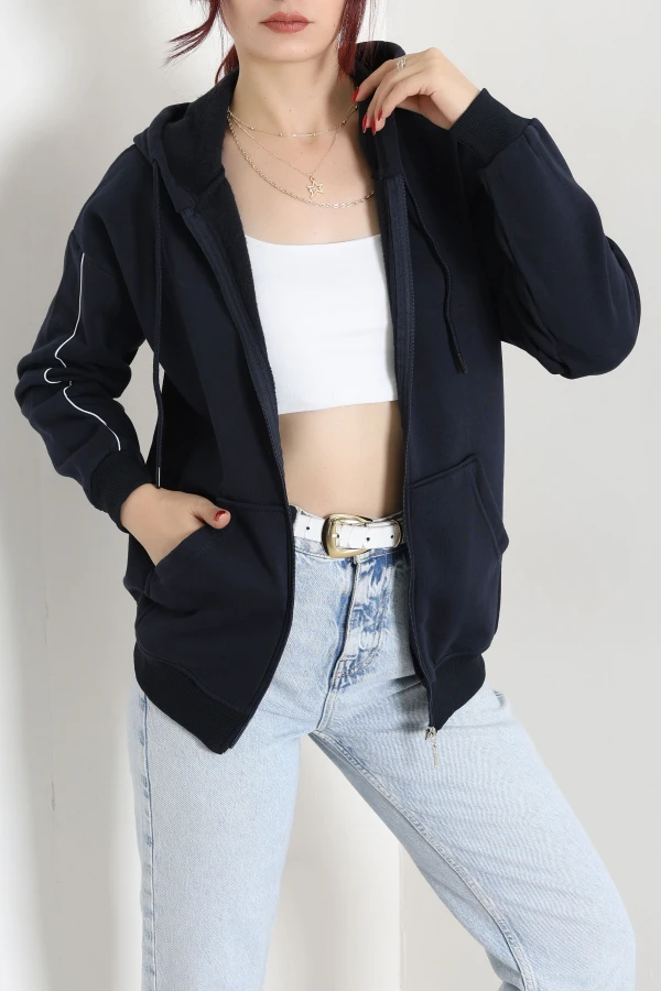 3 İplik Oversize Biyeli Sweat Lacivert