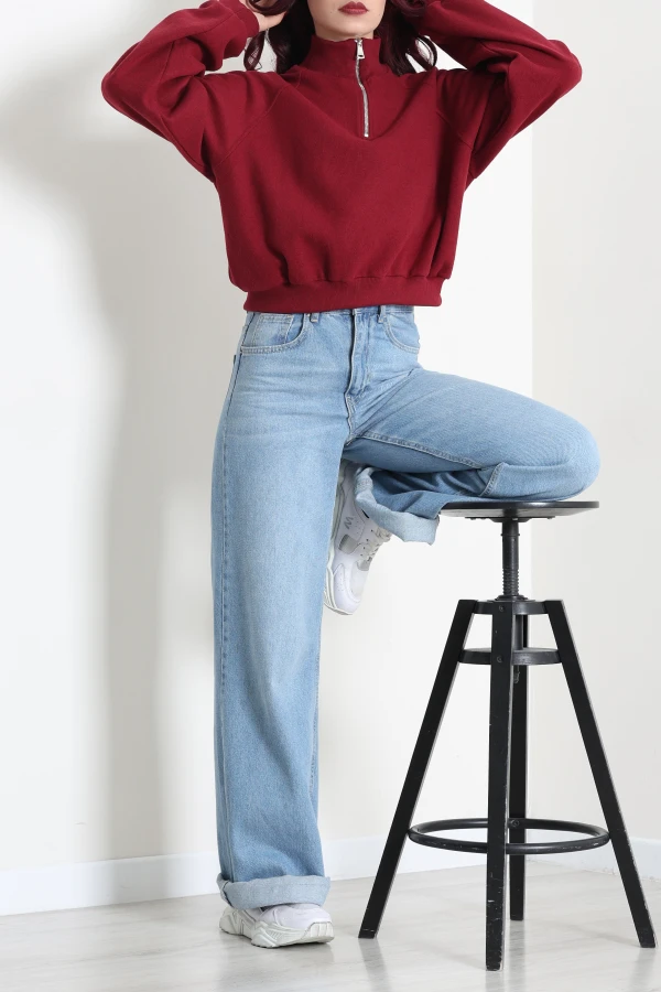 Kadın Bordo Yarasa Kol Oversize Sweat Tunik 2