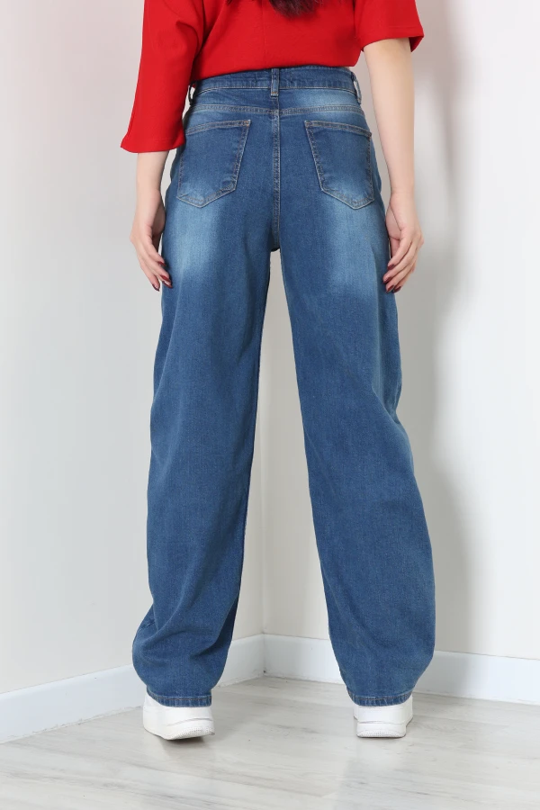Kadın Mavi Baggy Fit Yüksek Bel Kot Pantolon 7
