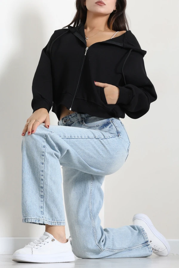 3 İplik Kompakt Oversize Fleto Cepli Sweat Siyah 2