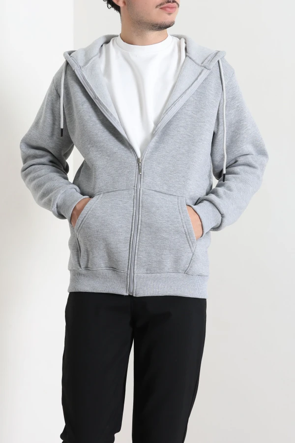 Erkek Gri 3 İplik Şardonlu Oversize Sweatshirt