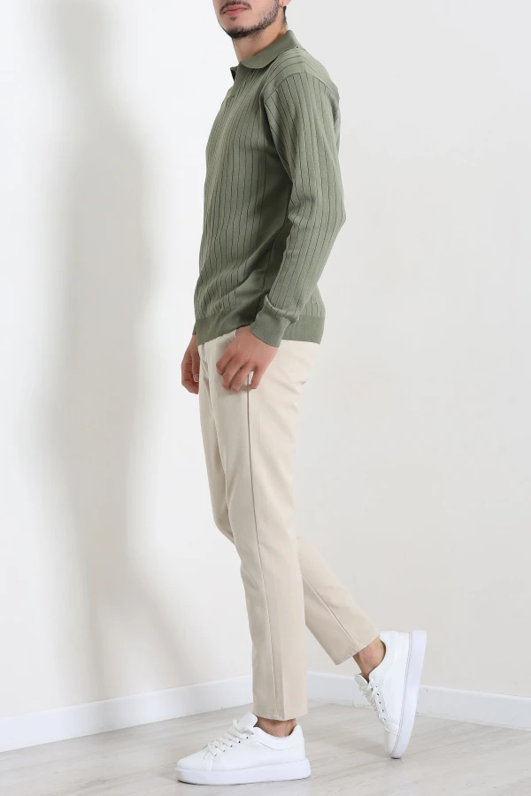 Polo Yaka Erkek Triko Sweat Haki 6