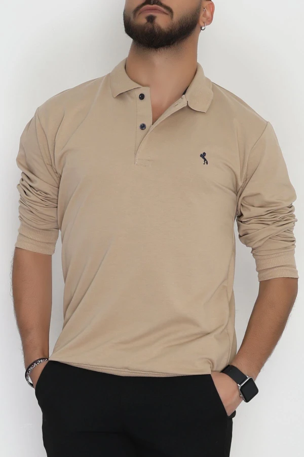 2 İplik Likralı Polo Yaka Erkek Sweat Sütlükahve 3