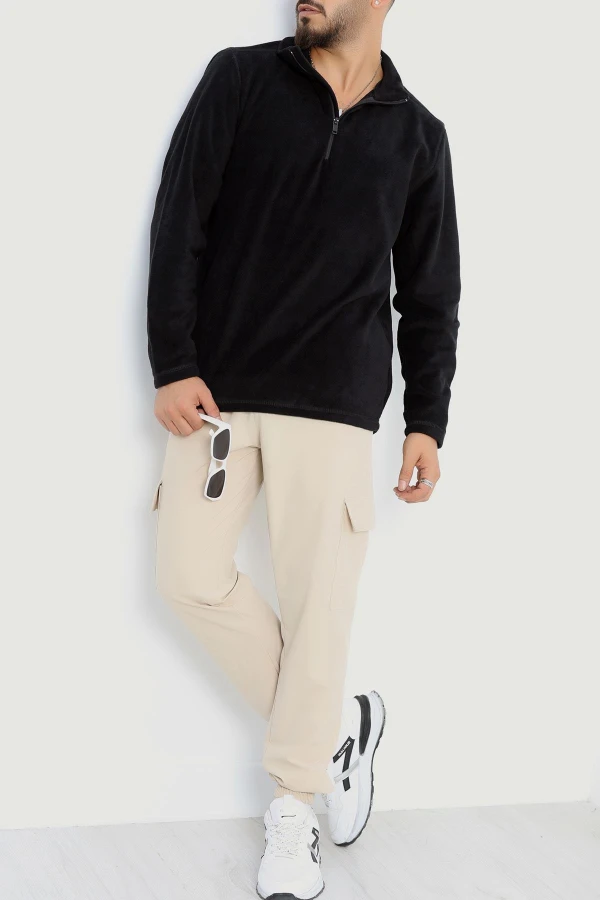Yarım Fermuar Erkek Polar Sweat Siyah 2
