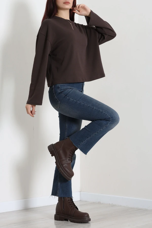 Kadın Acıkahve Kimono Kol Penye Sweat Tunik 6