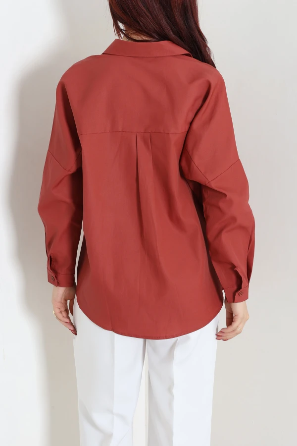 Oversize Poplin Gömlek Kiremit 7