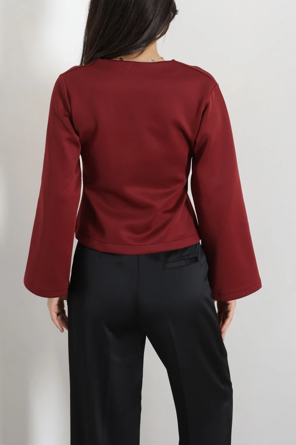 Kimono Kol Scuba Ceket Bordo 7