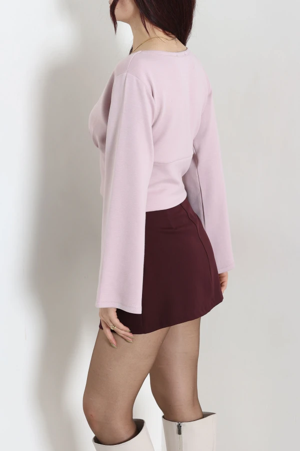 Belden Oturtmalı Kimono Kol Modal Bluz Pembe 7