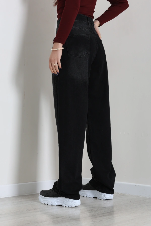 Kadın Koyu Füme Baggy Fit Yüksek Bel Kot Pantolon 7