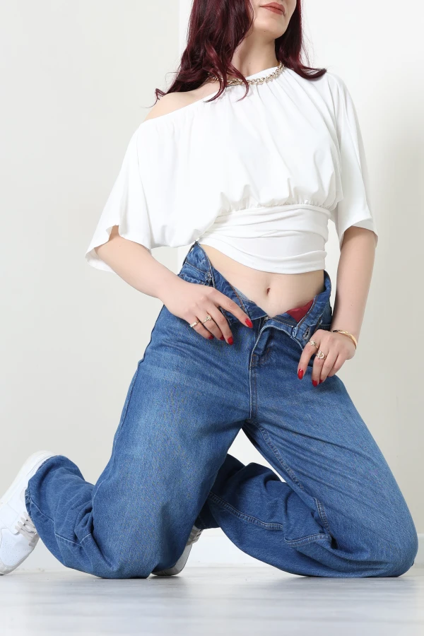Kadın Mavi Baggy Fit Yüksek Bel Kot Pantolon 7