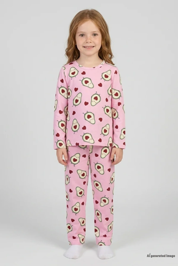 5-12 Yaş Süet Düğmeli Çocuk Pijama Takımı Pembe