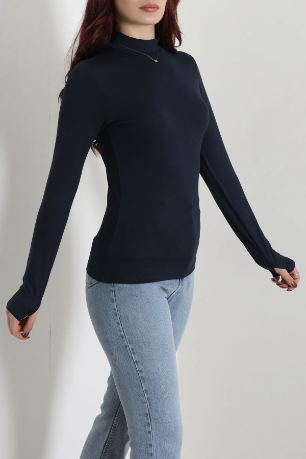 Kadın Koyu Lacivert Parmak Geçmeli Basic Body 5