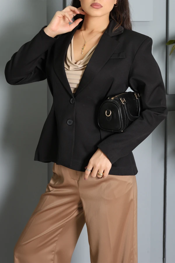Pens Detay Blazer Ceket Siyah 6