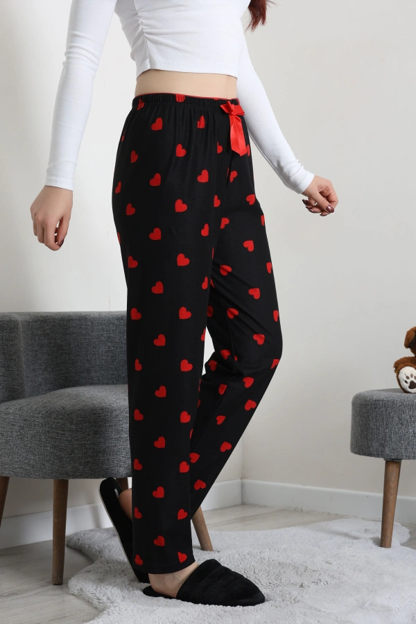 Kadın Siyah Süet Pijama Altı Rahat Kalıp Düz Paça 5