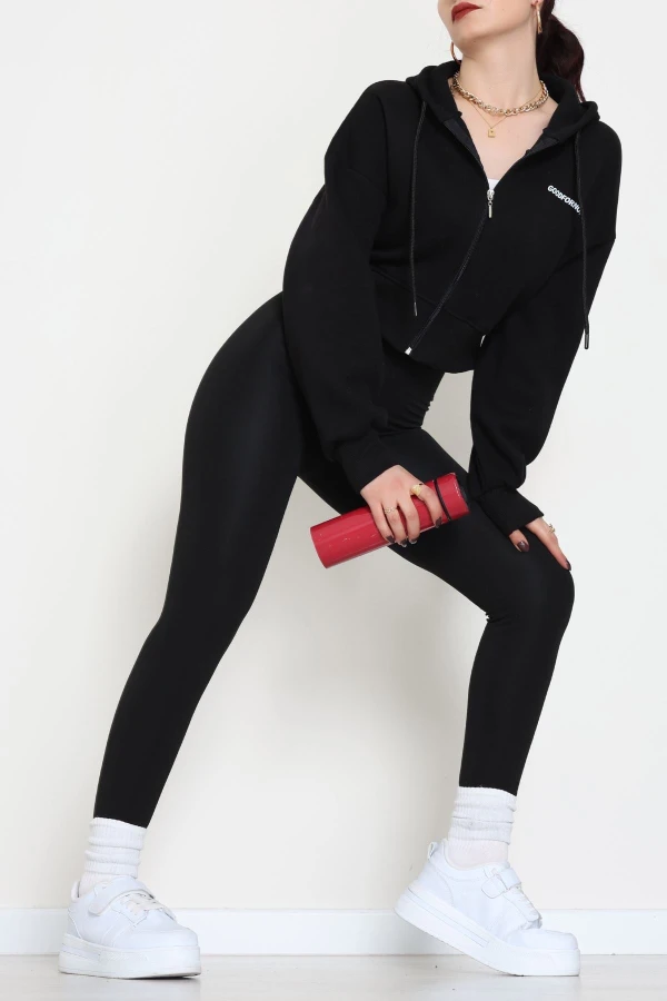 3 İplik Oversize Fermuarlı Sweat Siyah 7