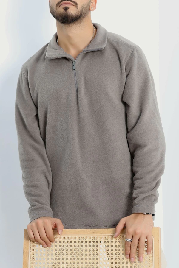 Yarım Fermuar Erkek Polar Sweat Füme 7