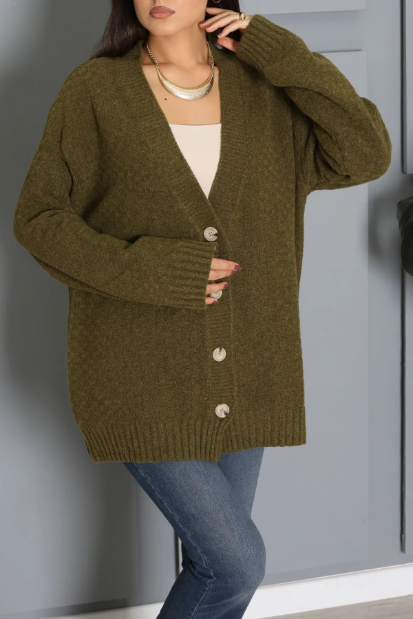 Triko Oversize Hırka Haki 3