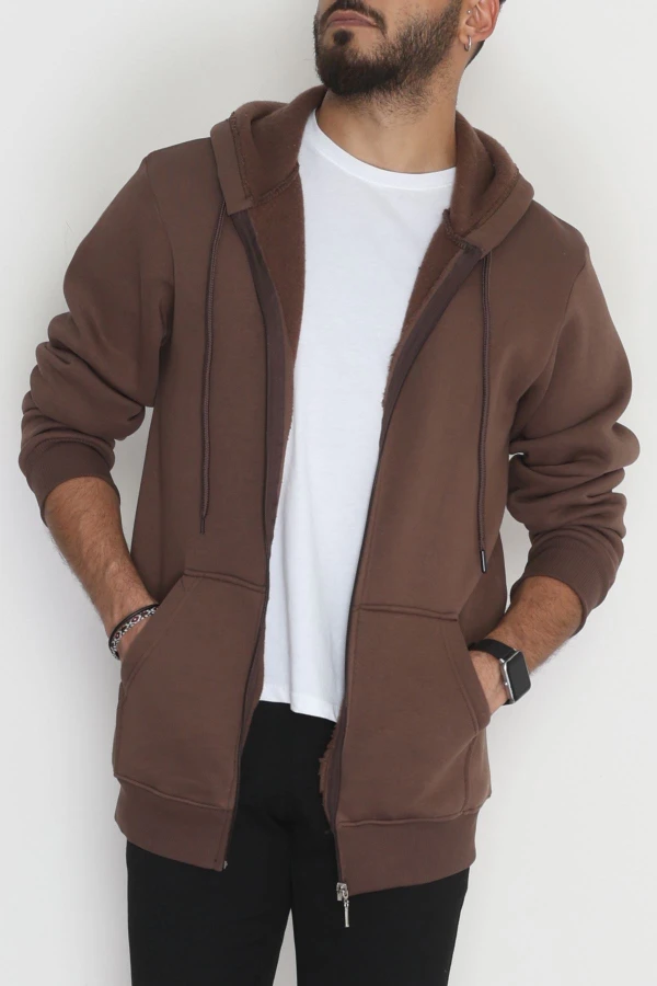 3 İplik Şardonlu Oversize  Erkek Sweat Kahve 5